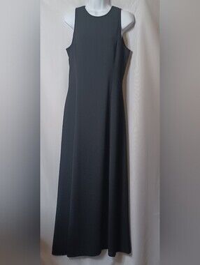 Papell Boutique Black Sleeveless Maxi Gown With Rhinestone Buttons. Size 12